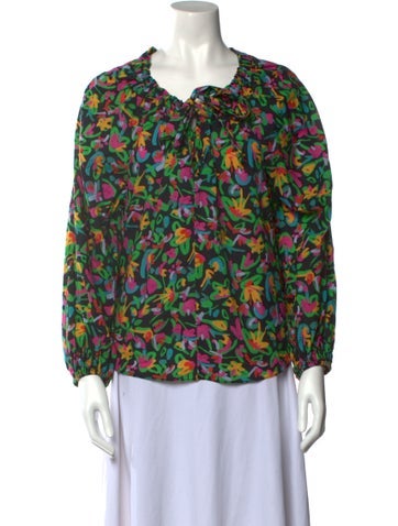 Tanya Taylor Tops Floral Print Tie Neck Blouse M