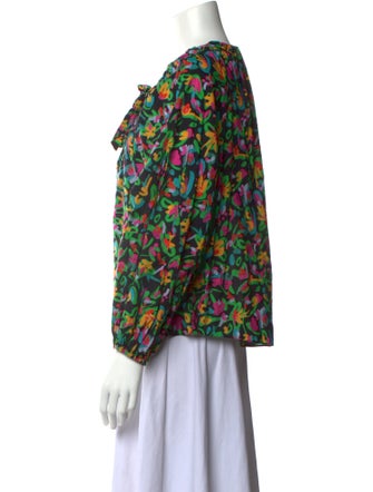 Tanya Taylor Floral Print Tie Neck Blouse