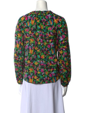 Tanya Taylor Floral Print Tie Neck Blouse