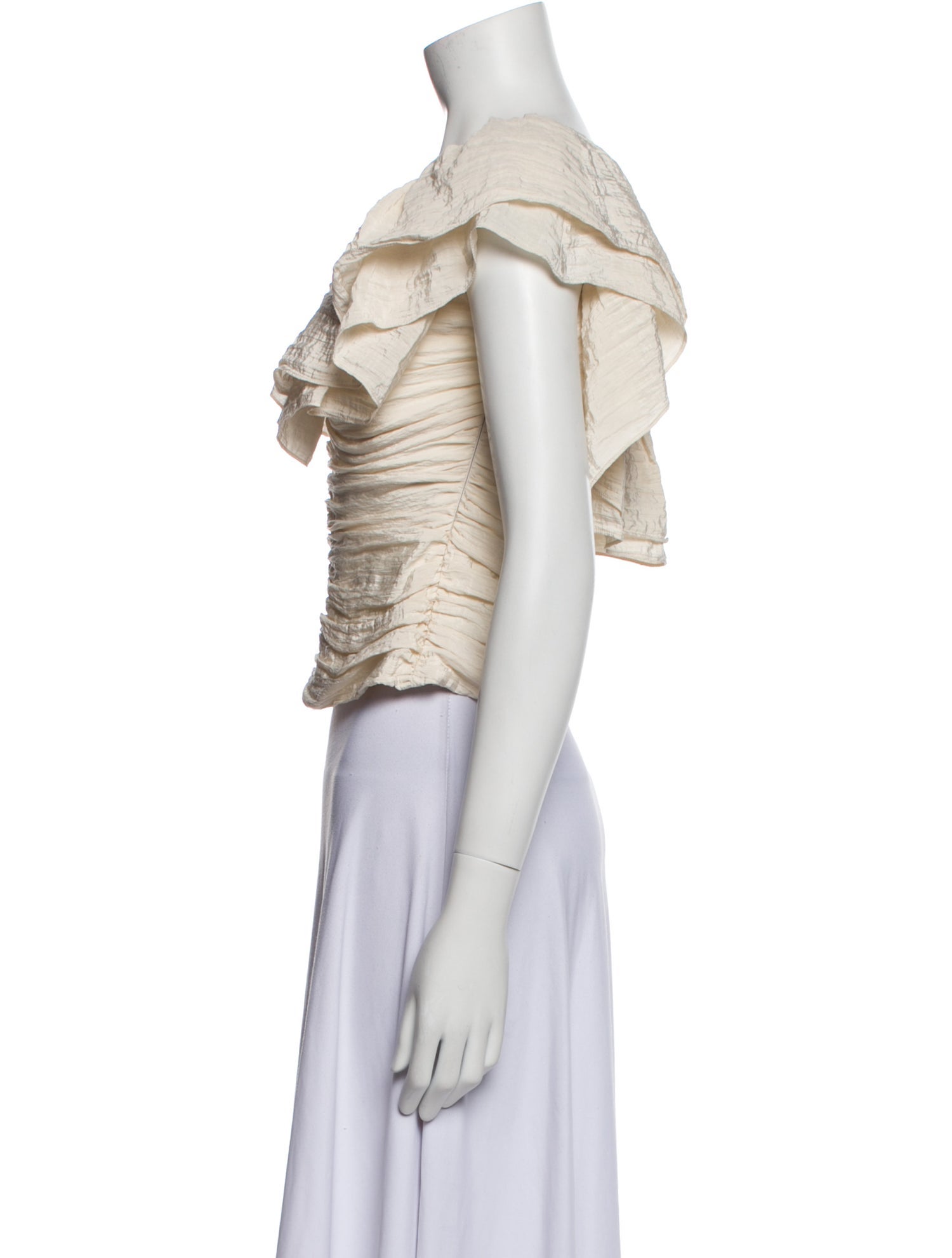 Tanya Taylor Off-The-Shoulder Short Sleeve Crop Top