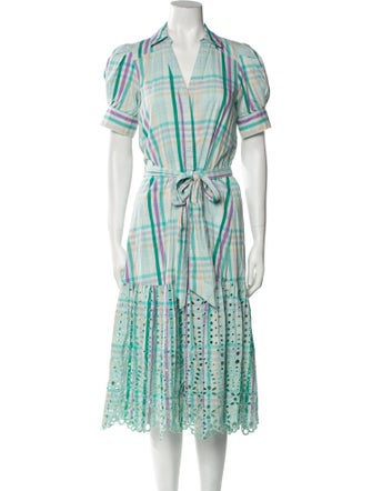 Tanya Taylor Plaid Print Midi Length Dress