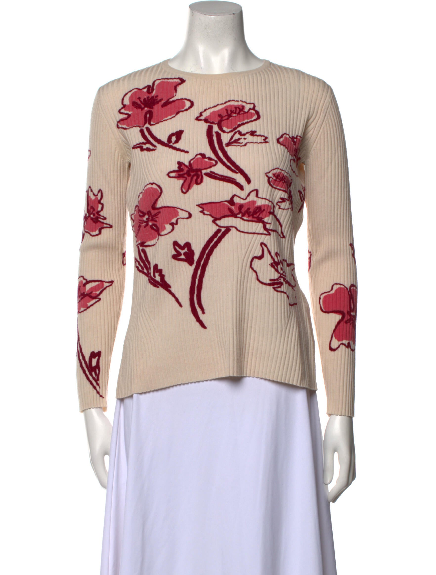 Tanya Taylor Merino Wool Floral Print Sweater