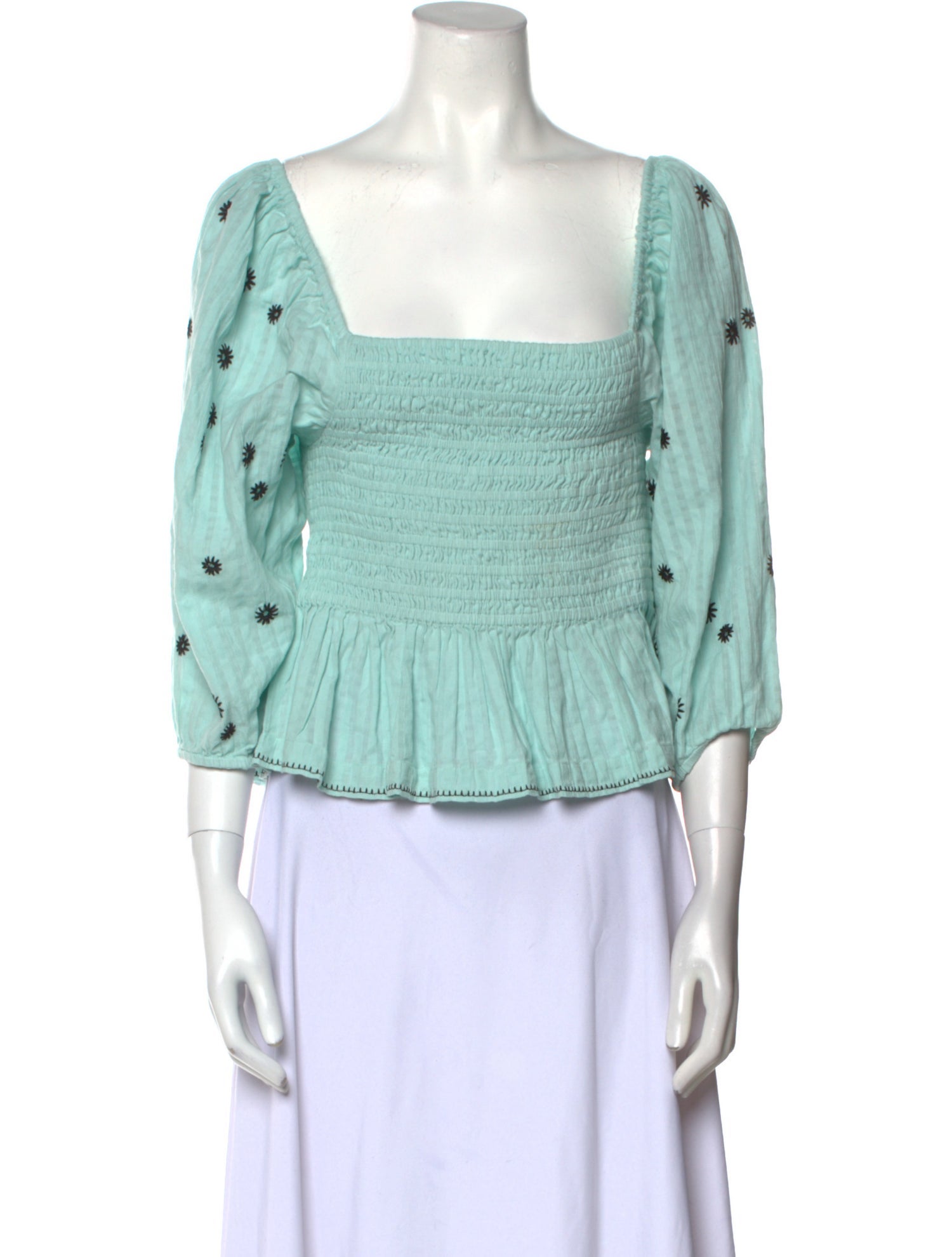 Tanya Taylor Square Neckline Three-Quarter Sleeve Crop Top