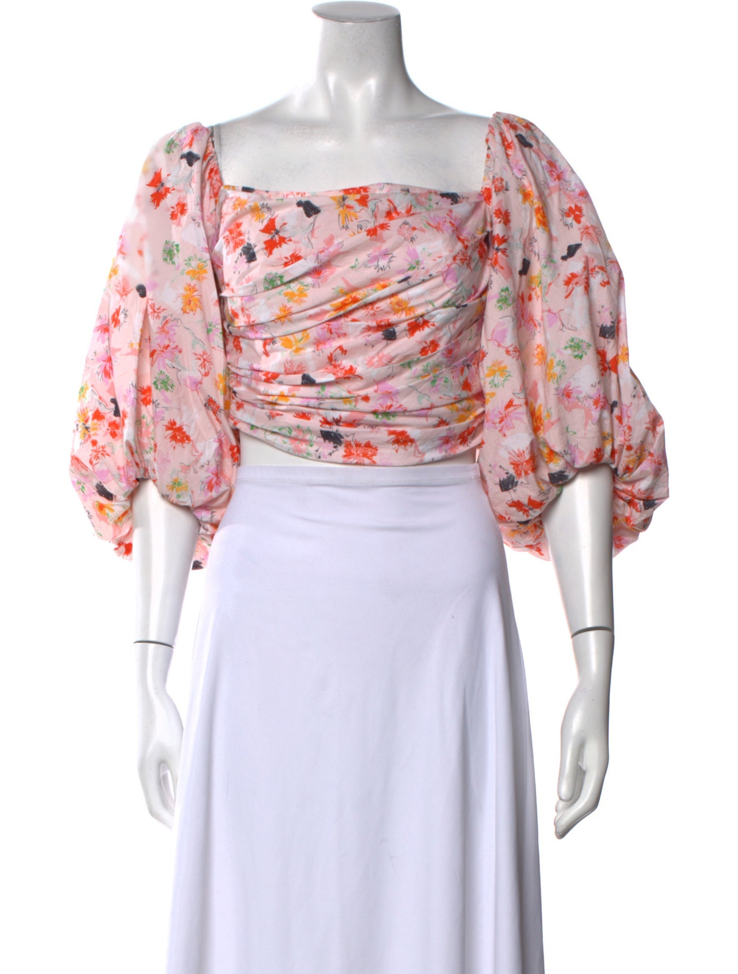 Tanya Taylor Floral Print Square Neckline Crop Top