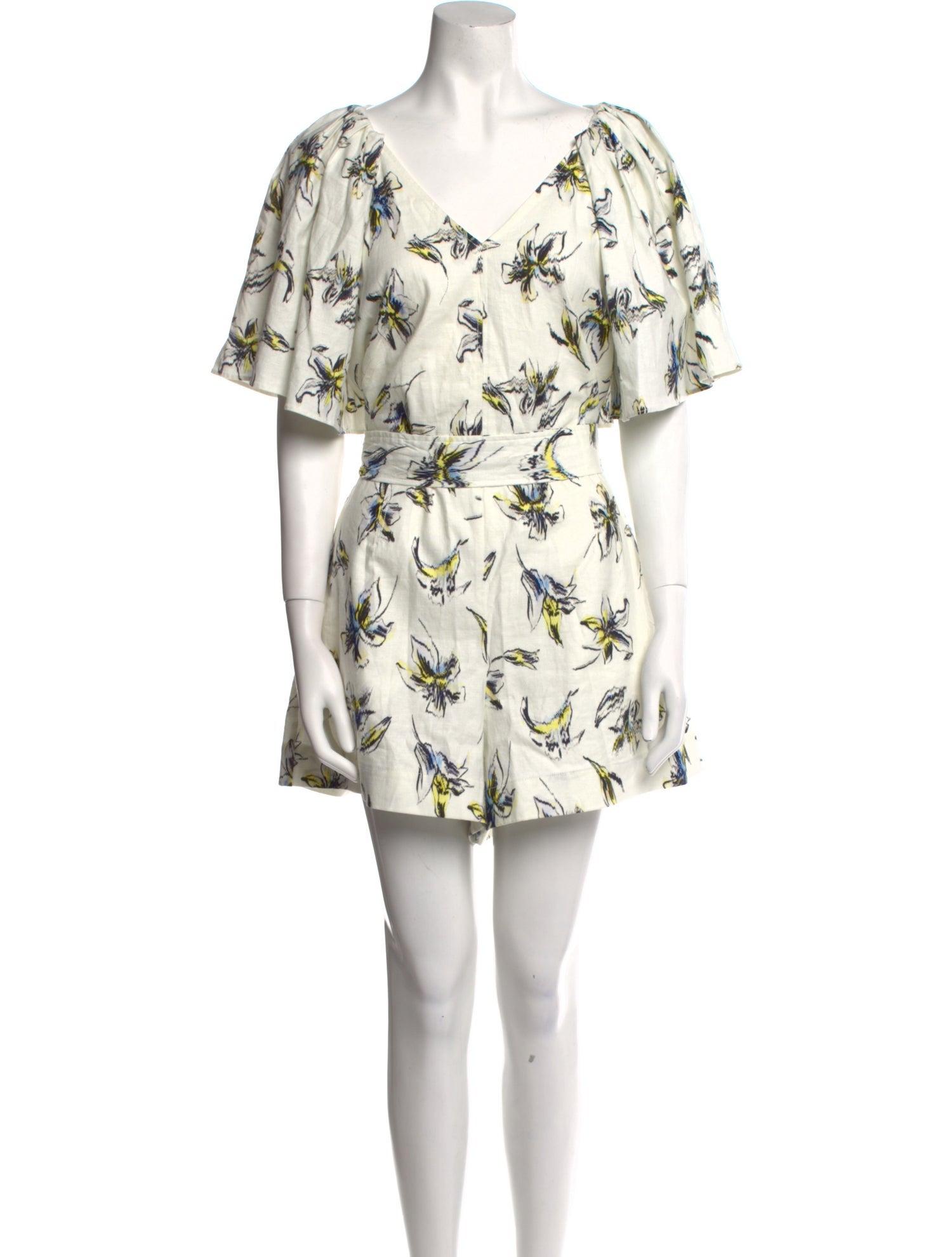 Tanya Taylor Linen Printed Romper