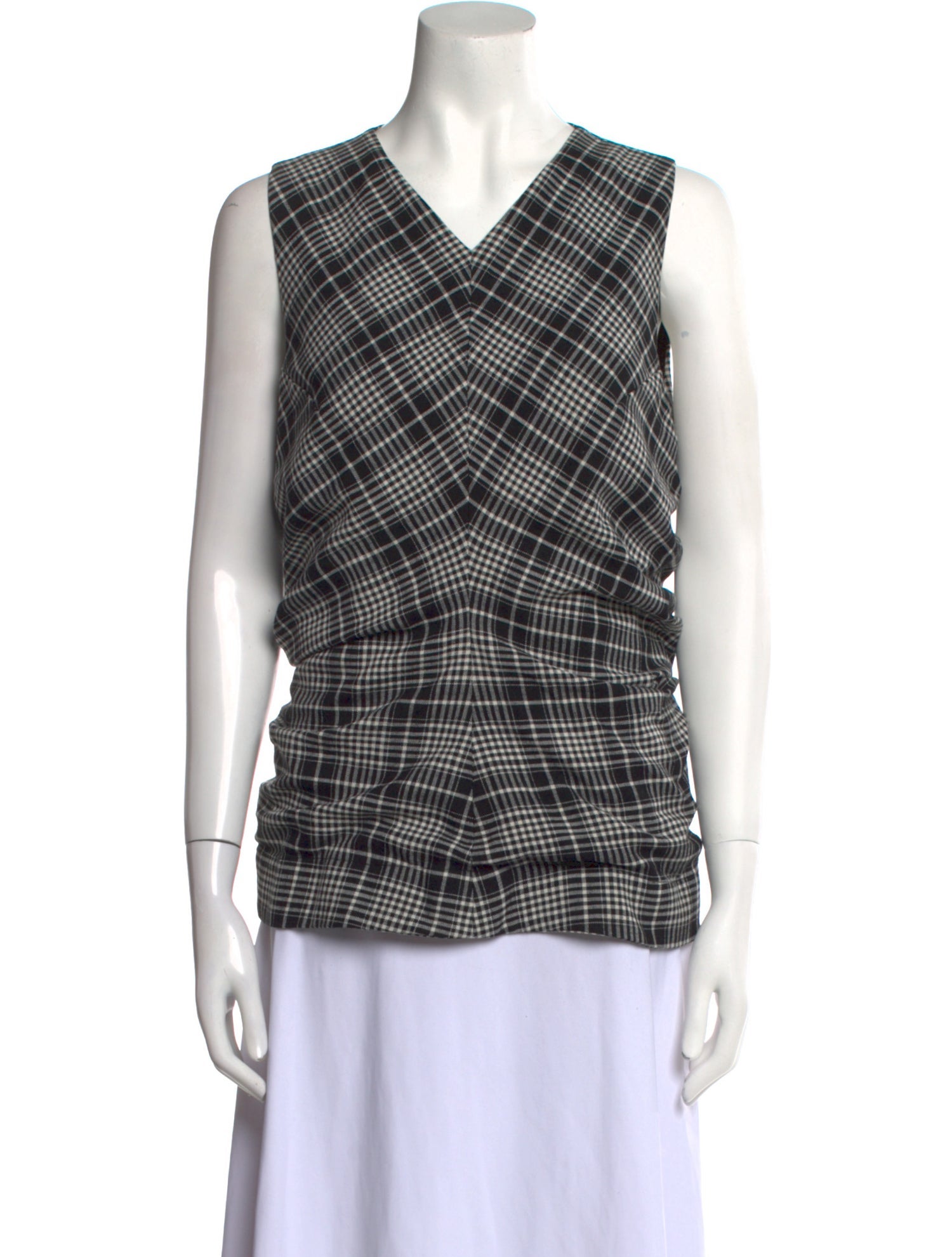 Tanya Taylor Plaid Print V-Neck Top