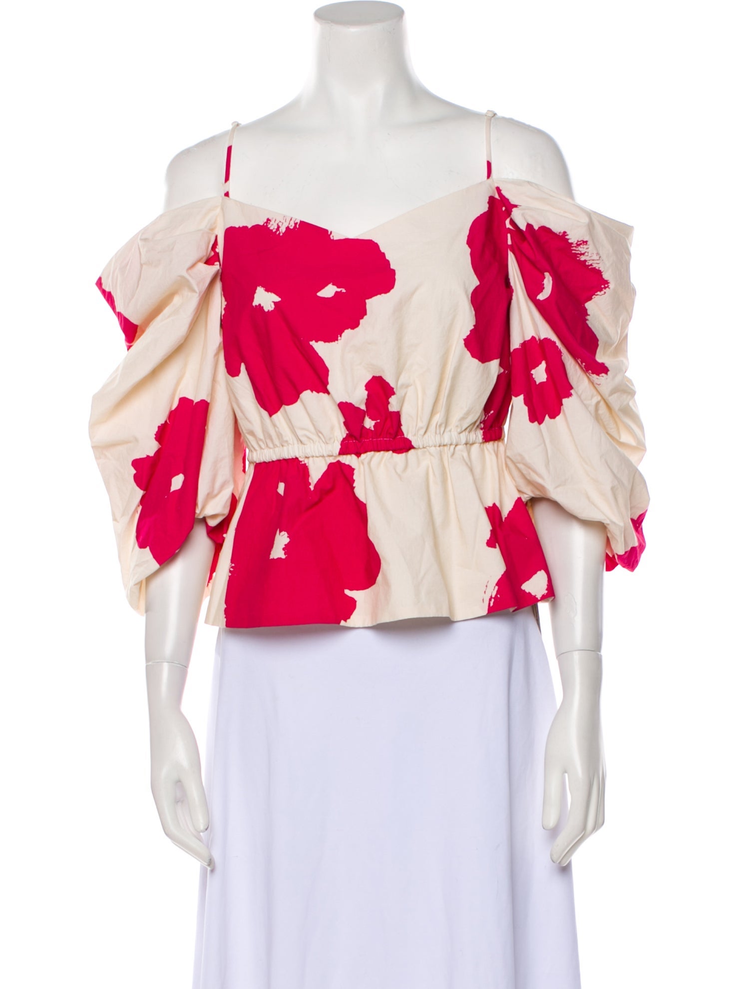 Tanya Taylor Floral Print Off-The-Shoulder Crop Top