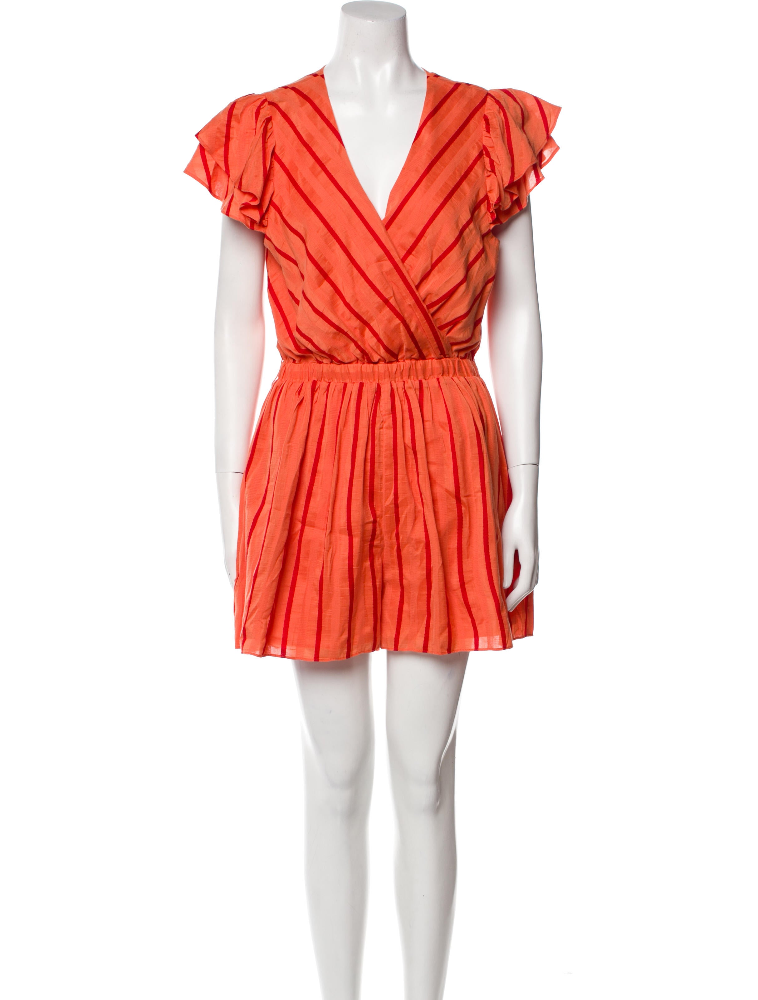 Tanya Taylor Striped V-Neck Romper