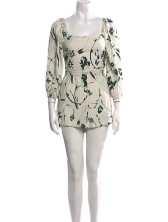 Tanya Taylor Printed Square Neckline Romper