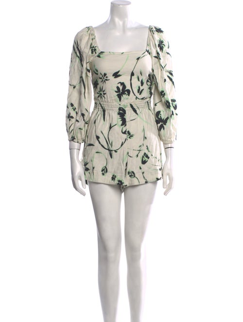 Tanya Taylor Printed Square Neckline Romper