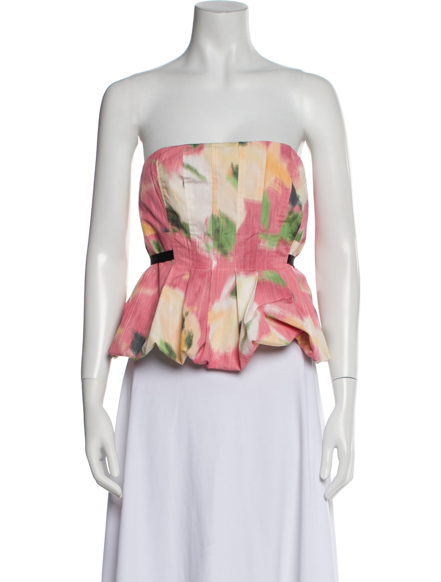Tanya Taylor Floral Print Strapless Crop Top