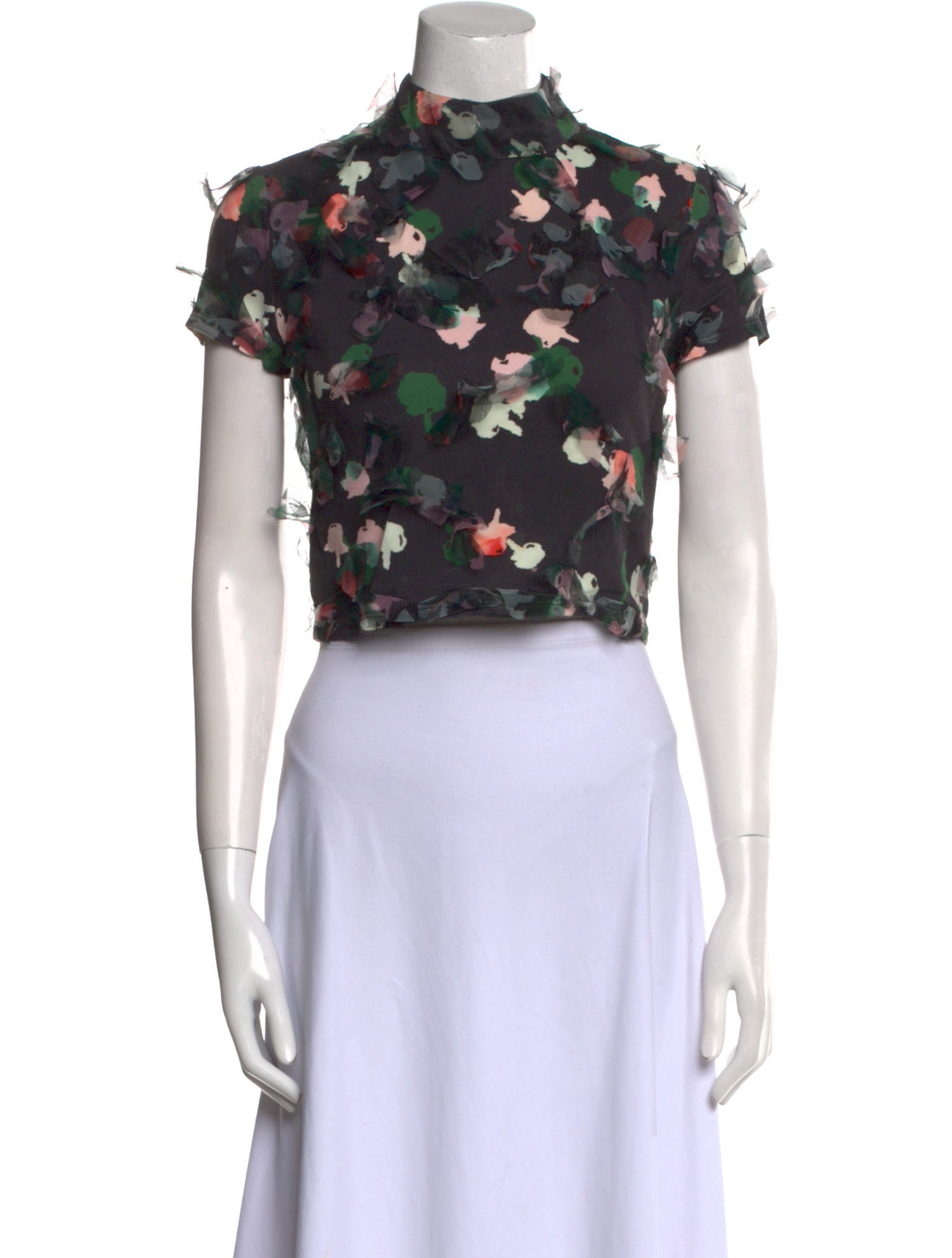 Tanya Taylor Floral Print Mock Neck Crop Top