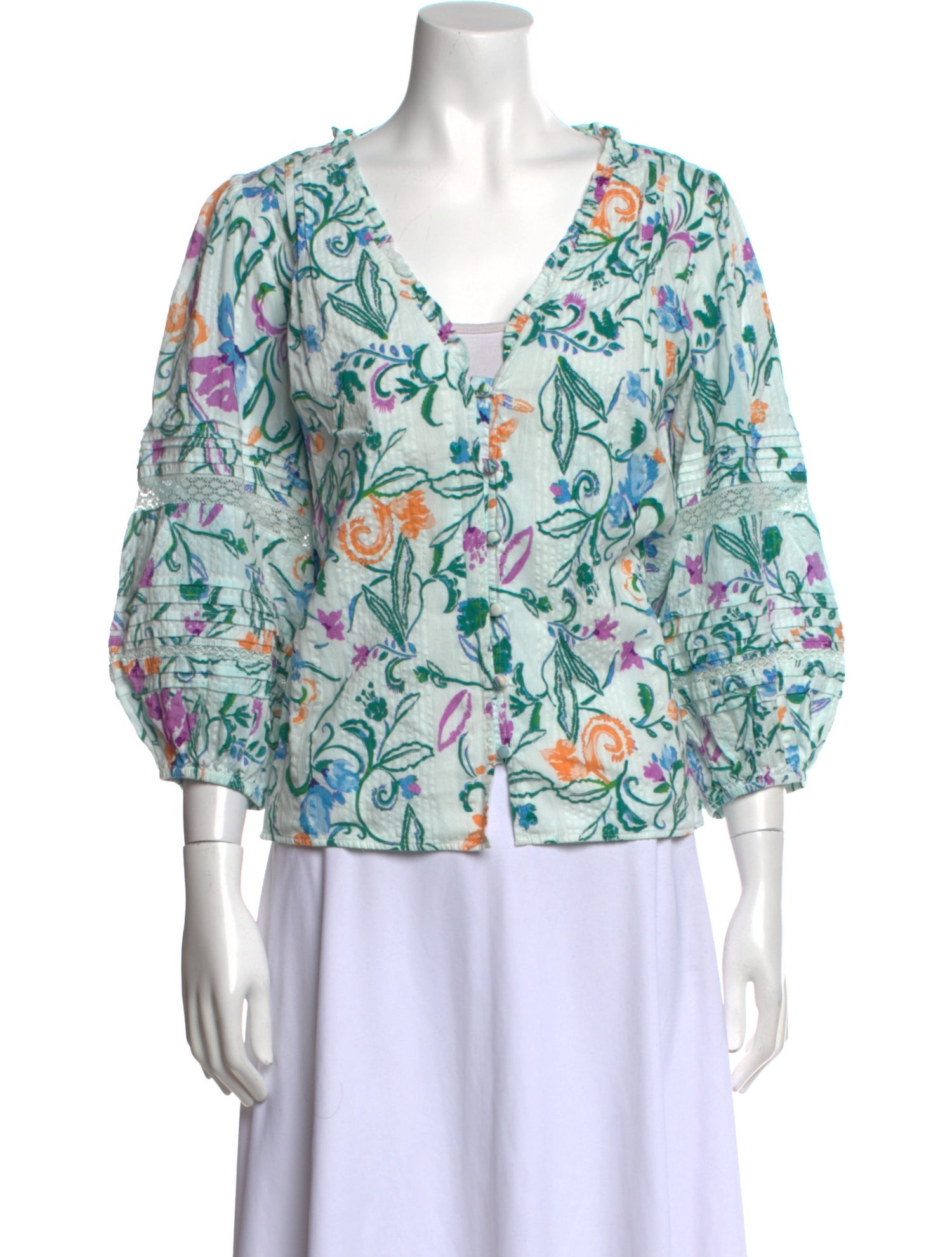 Tanya Taylor Floral Print V-Neck Blouse