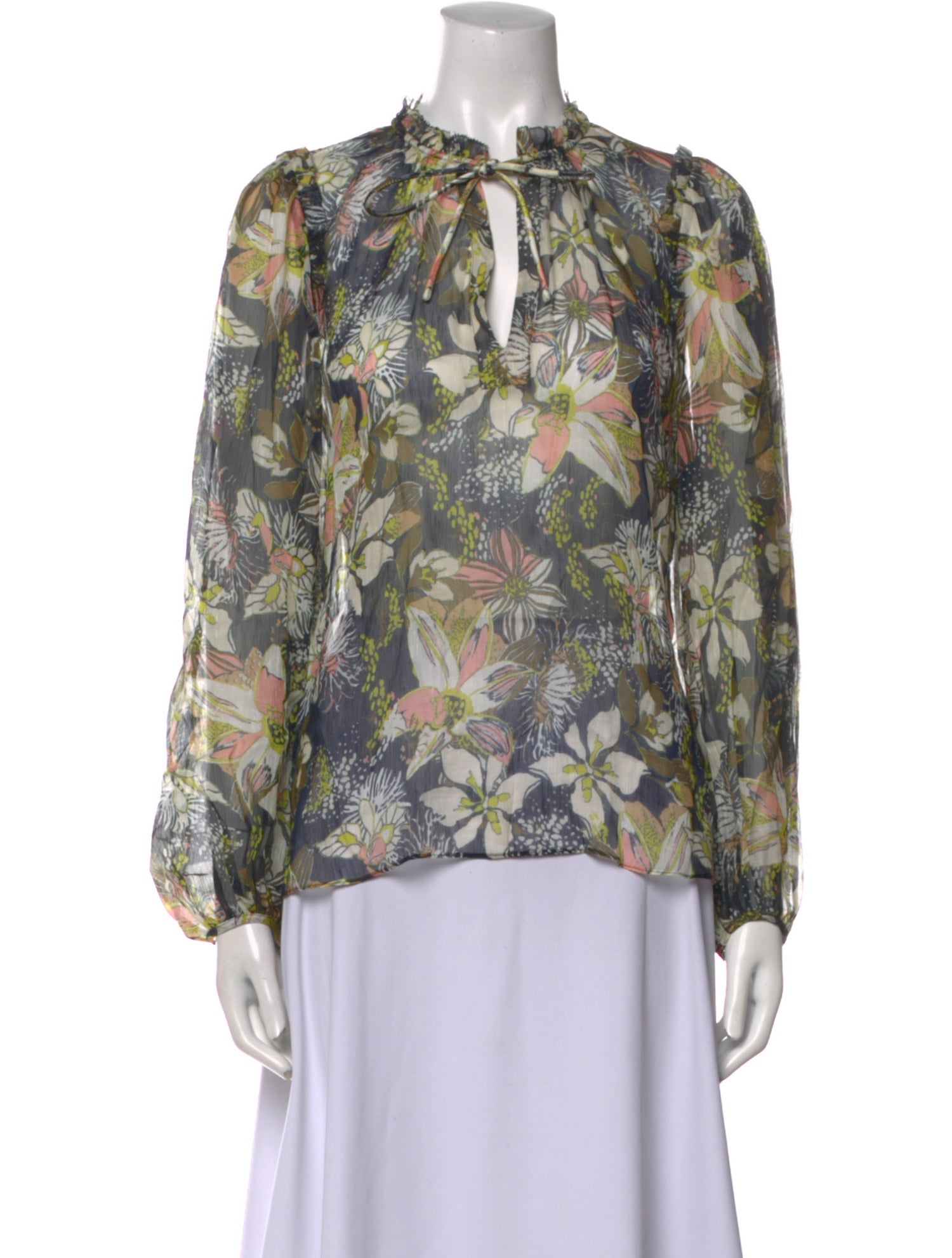 Tanya Taylor Linen Floral Print Blouse