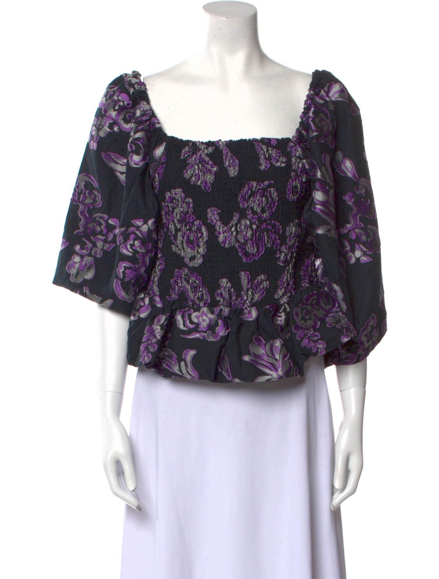 Tanya Taylor Floral Print Square Neckline Crop Top