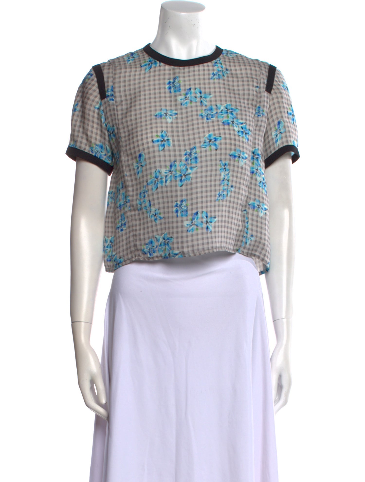 Tanya Taylor Silk Plaid Print Crop Top