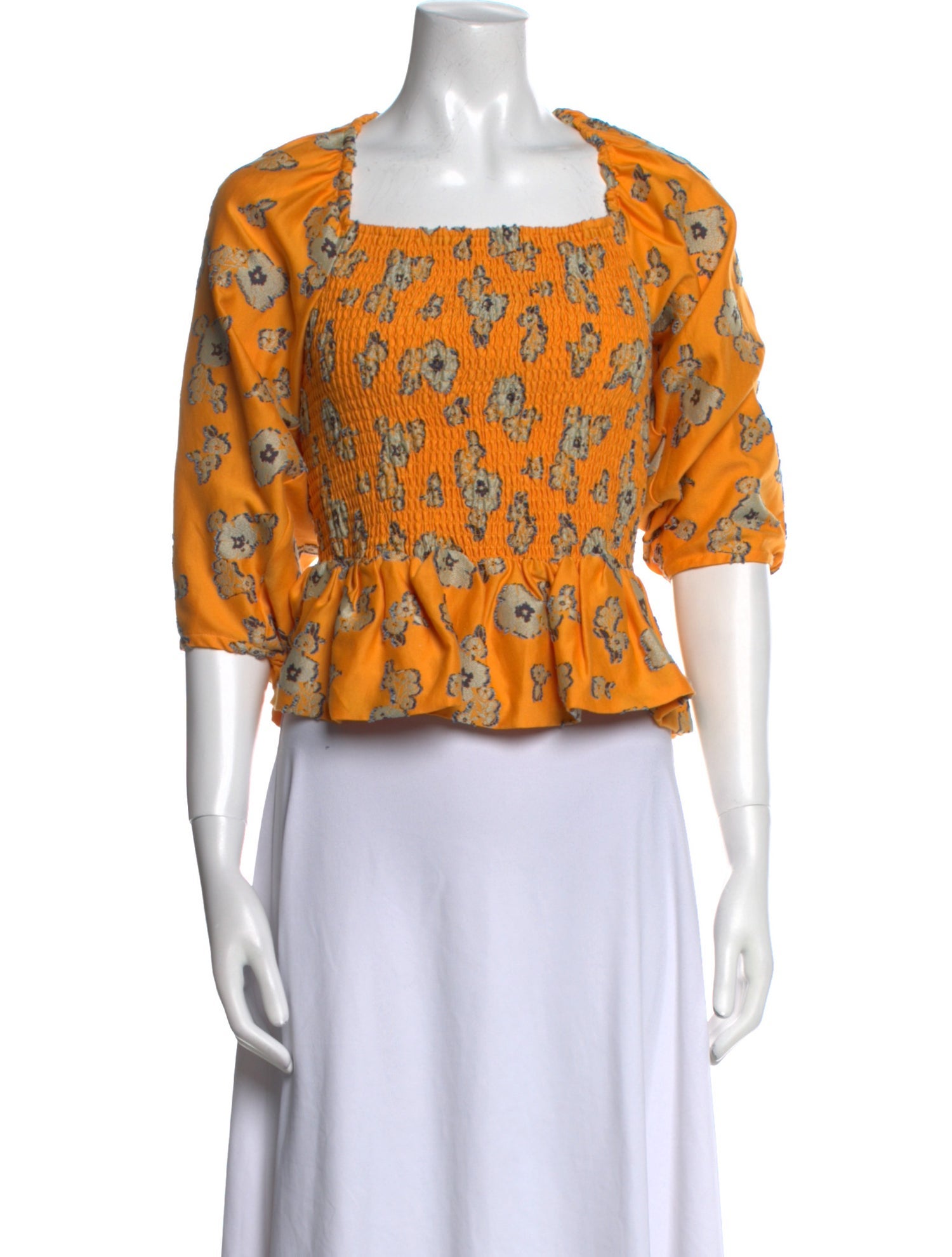 Tanya Taylor Floral Print Square Neckline Crop Top