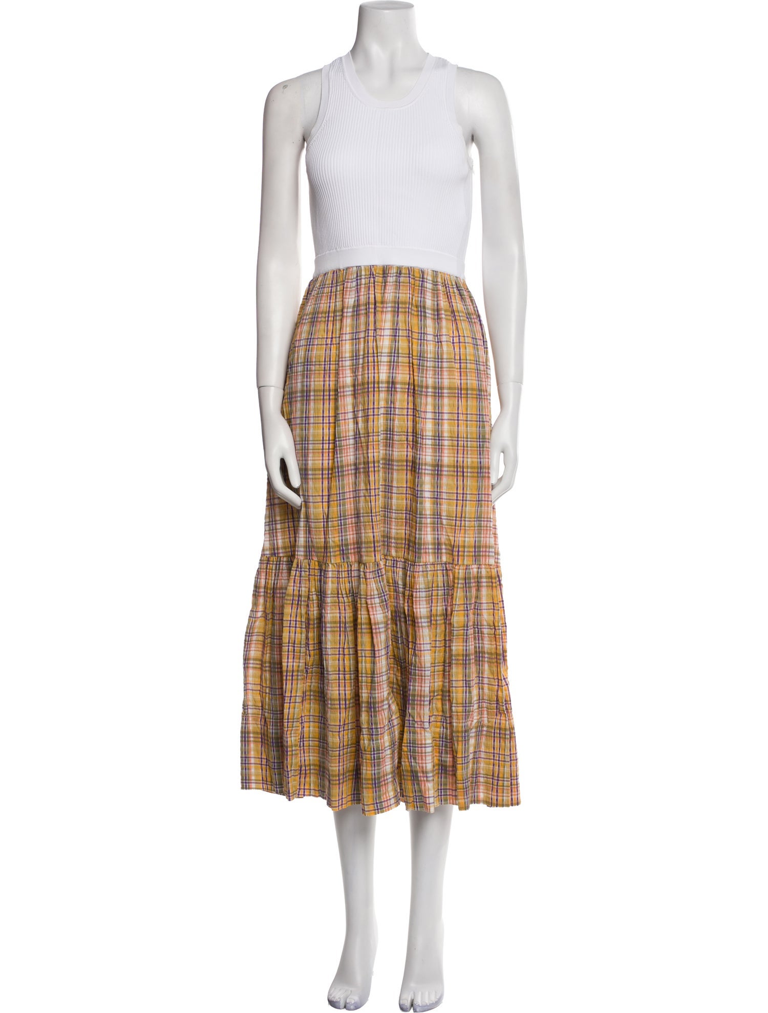 Tanya Taylor Plaid Print Long Dress