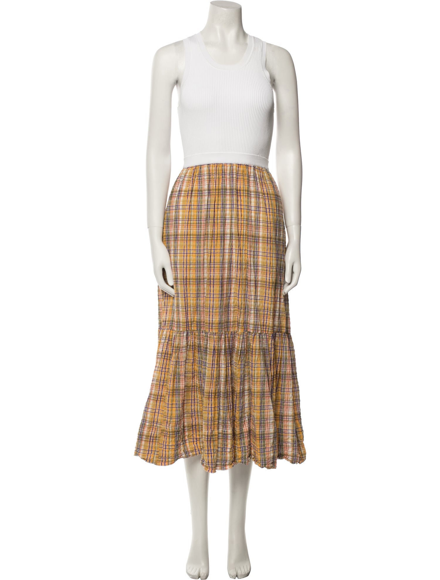 Tanya Taylor Plaid Print Long Dress