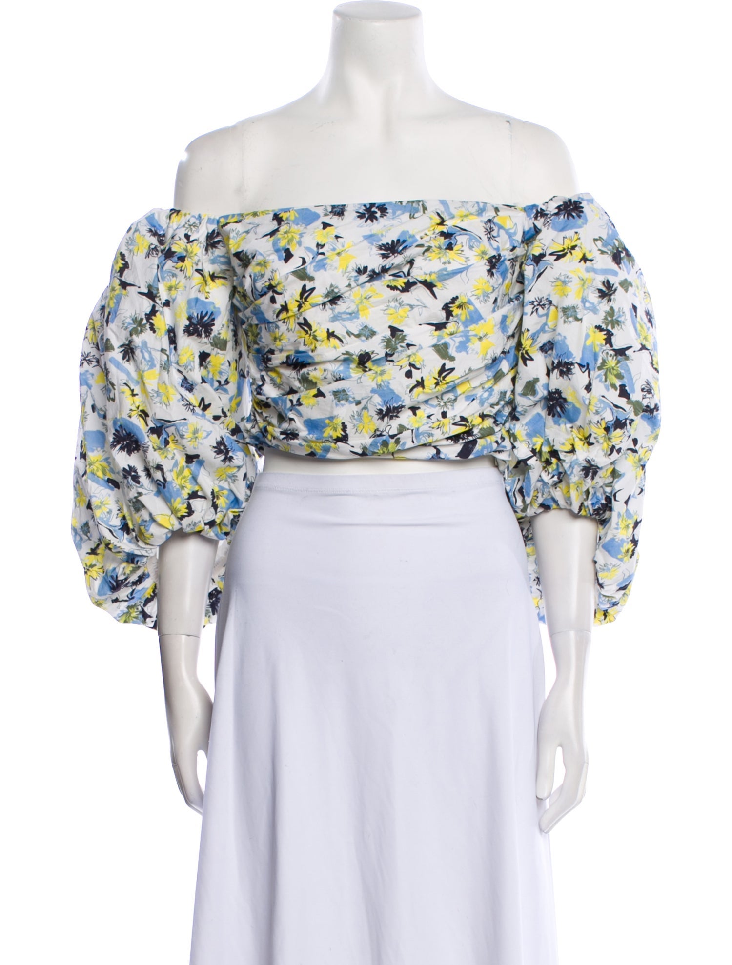 Tanya Taylor Floral Print Off-The-Shoulder Crop Top