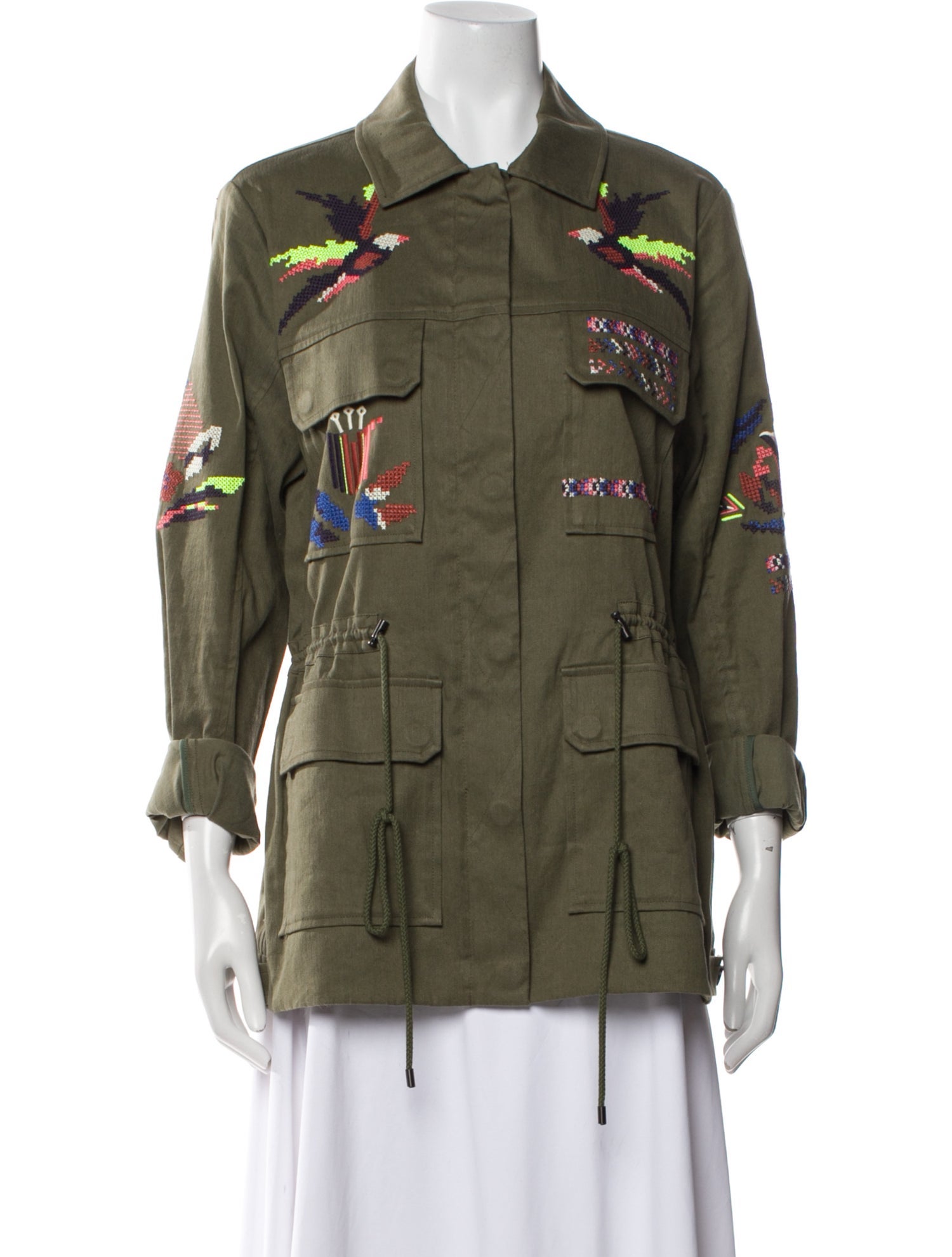 Tanya Taylor Linen Graphic Print Utility Jacket