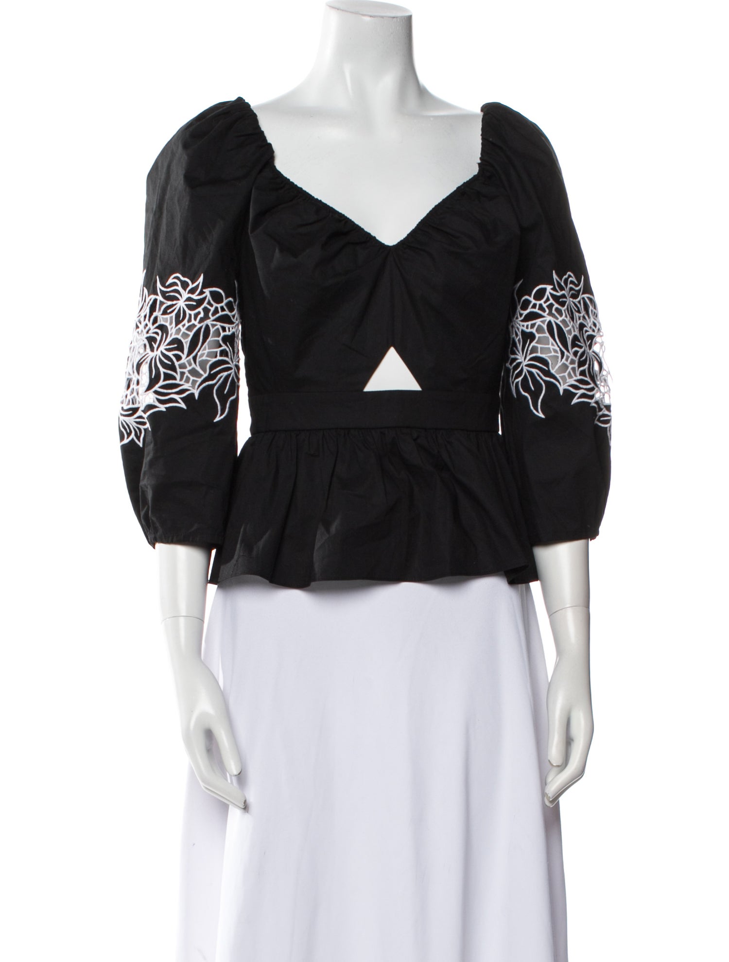 Tanya Taylor Square Neckline Three-Quarter Sleeve Crop Top