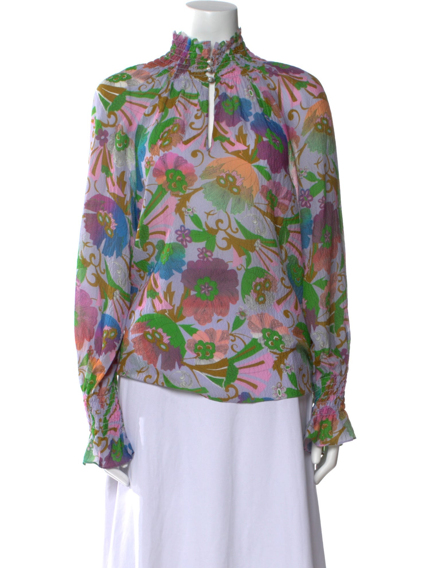 Tanya Taylor Silk Floral Print Blouse