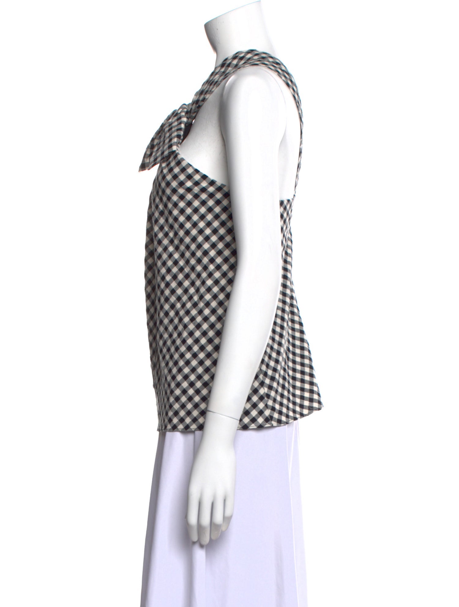 Tanya Taylor Plaid Print Tie Neck Top