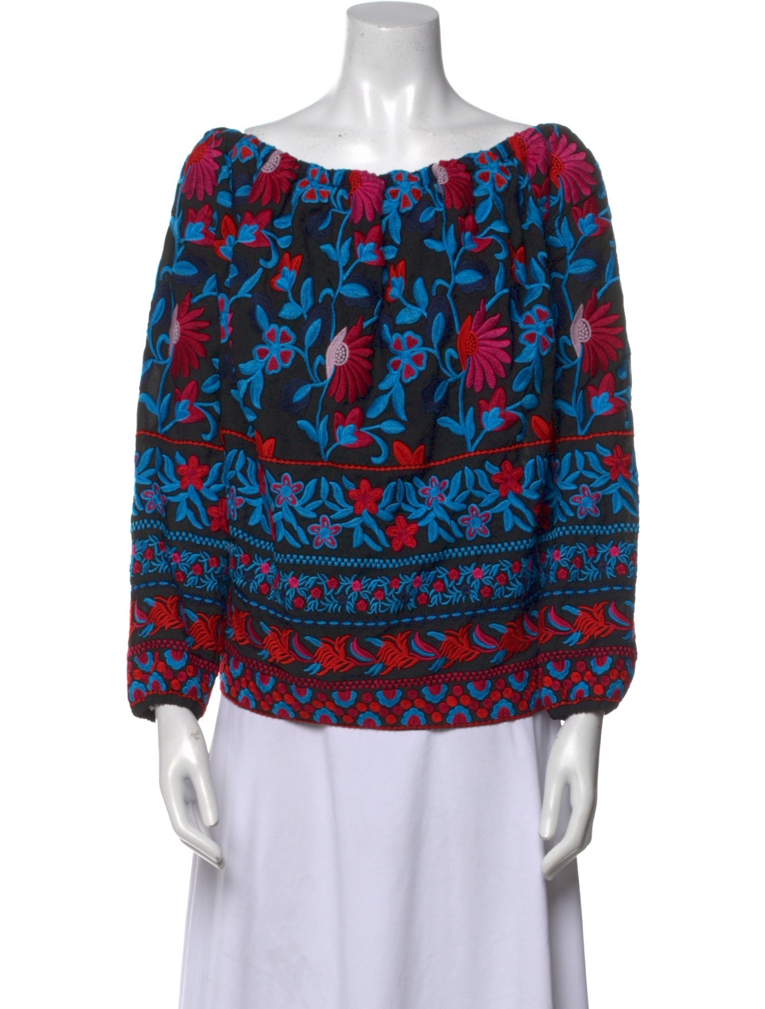 Tanya Taylor Floral Print Bateau Neckline Blouse