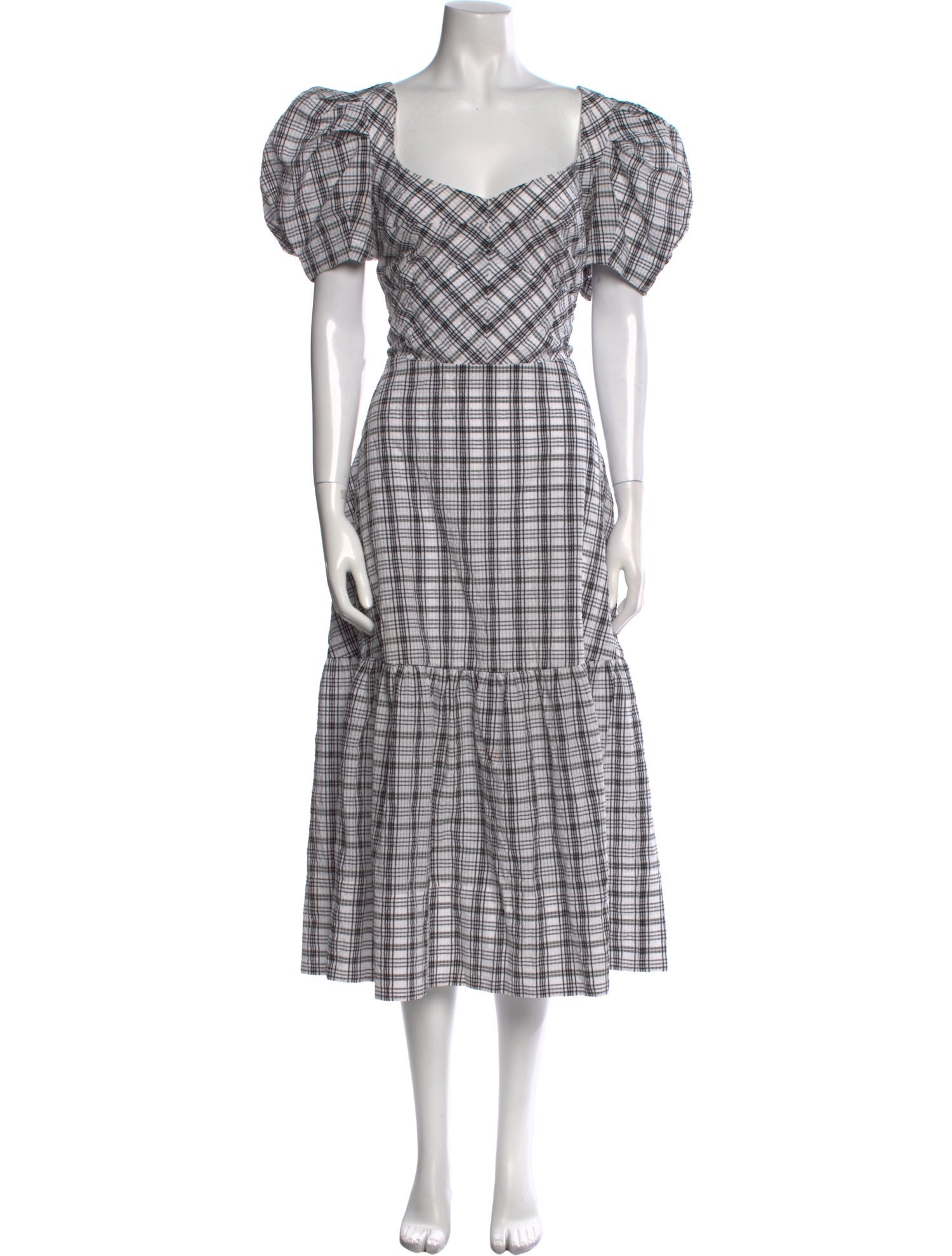 Tanya Taylor Plaid Print Long Dress