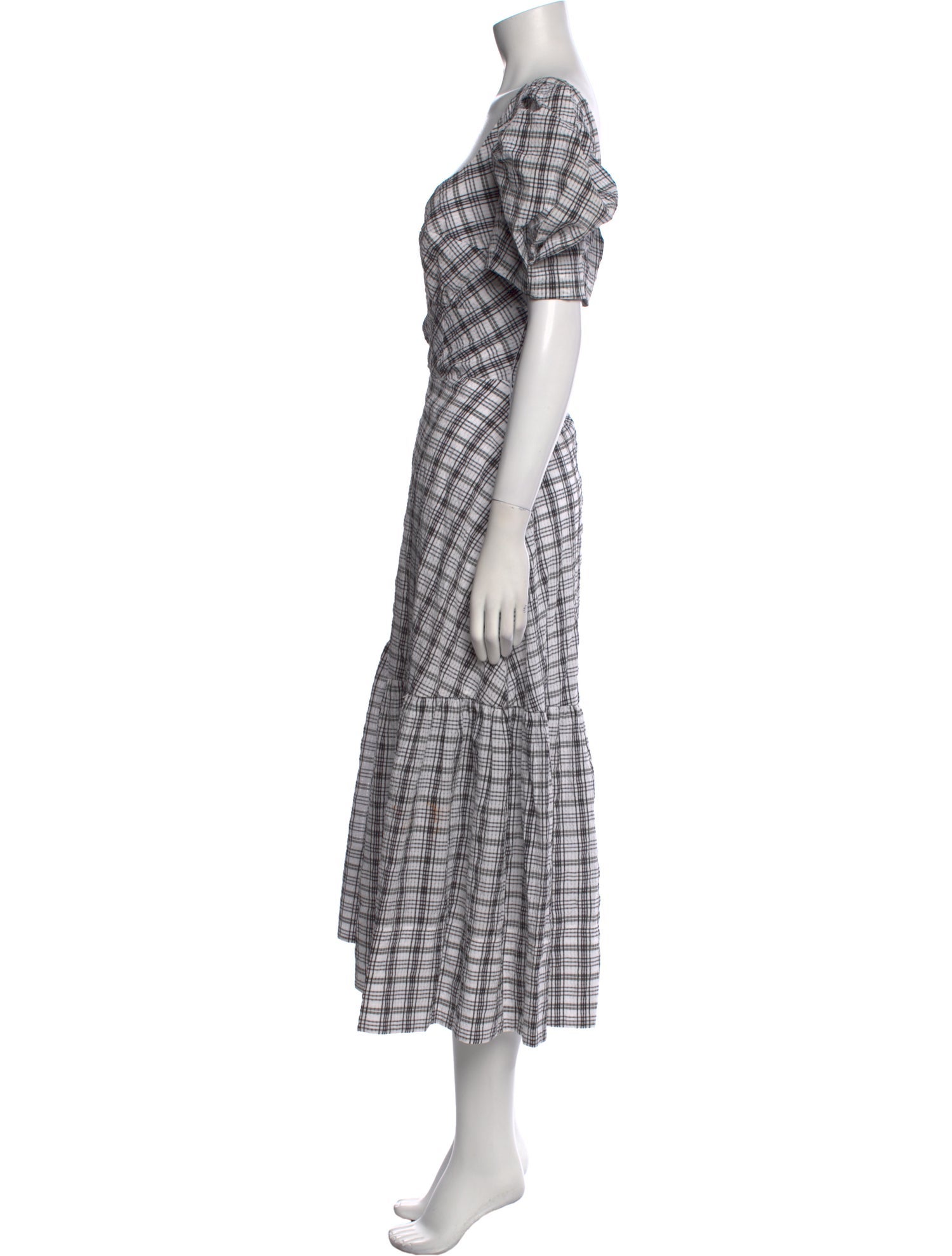 Tanya Taylor Plaid Print Long Dress
