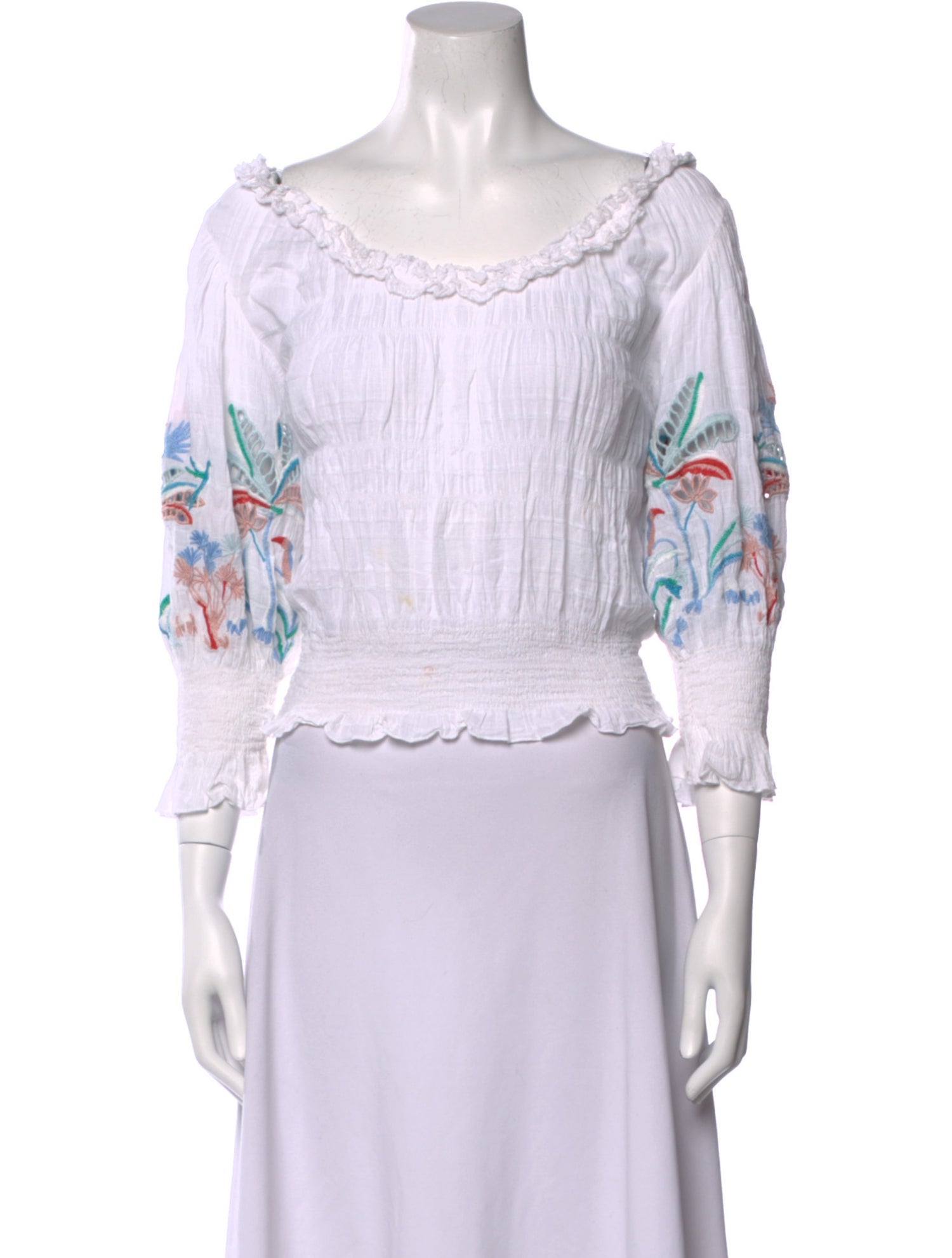 Tanya Taylor Printed Bateau Neckline Crop Top