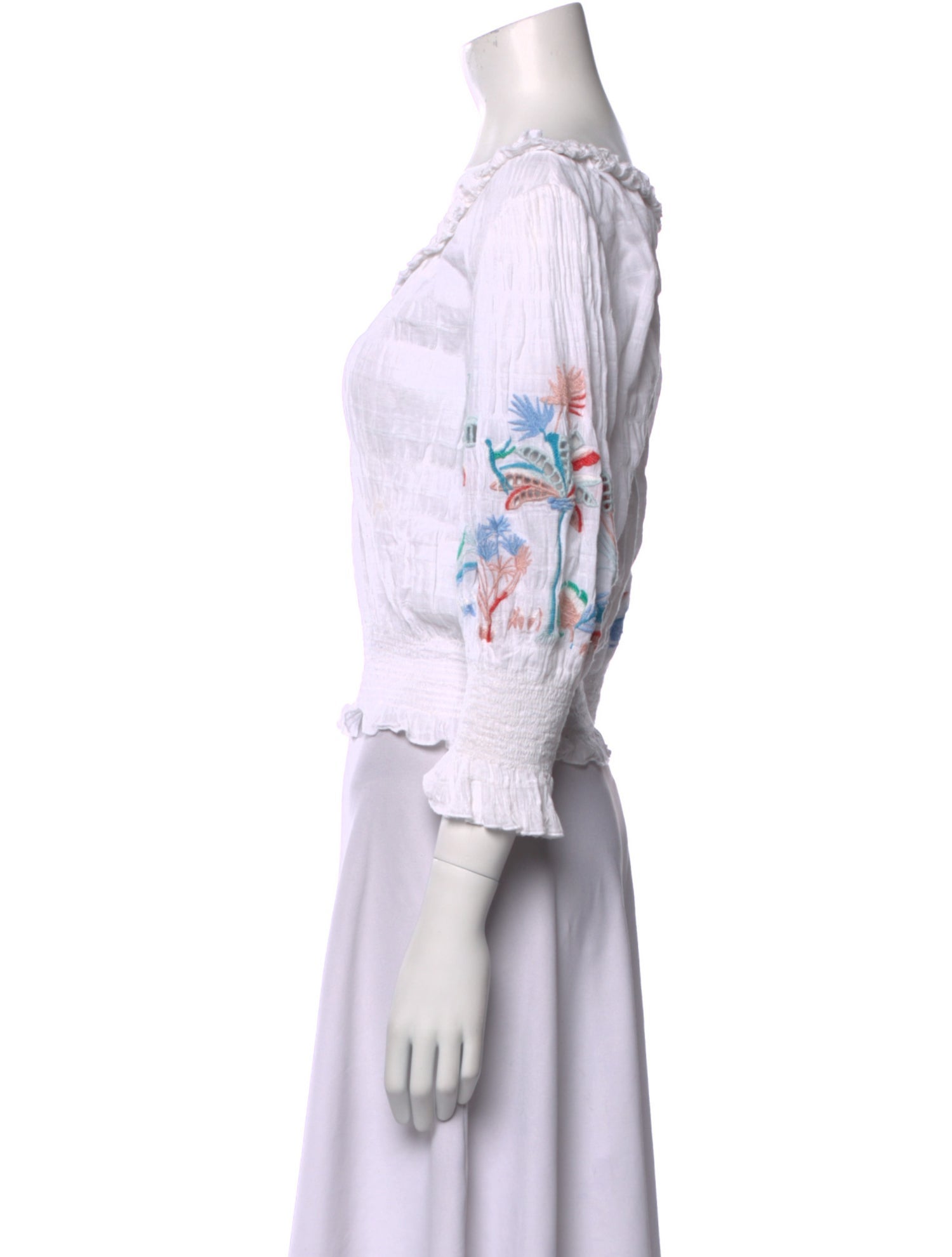 Tanya Taylor Printed Bateau Neckline Crop Top