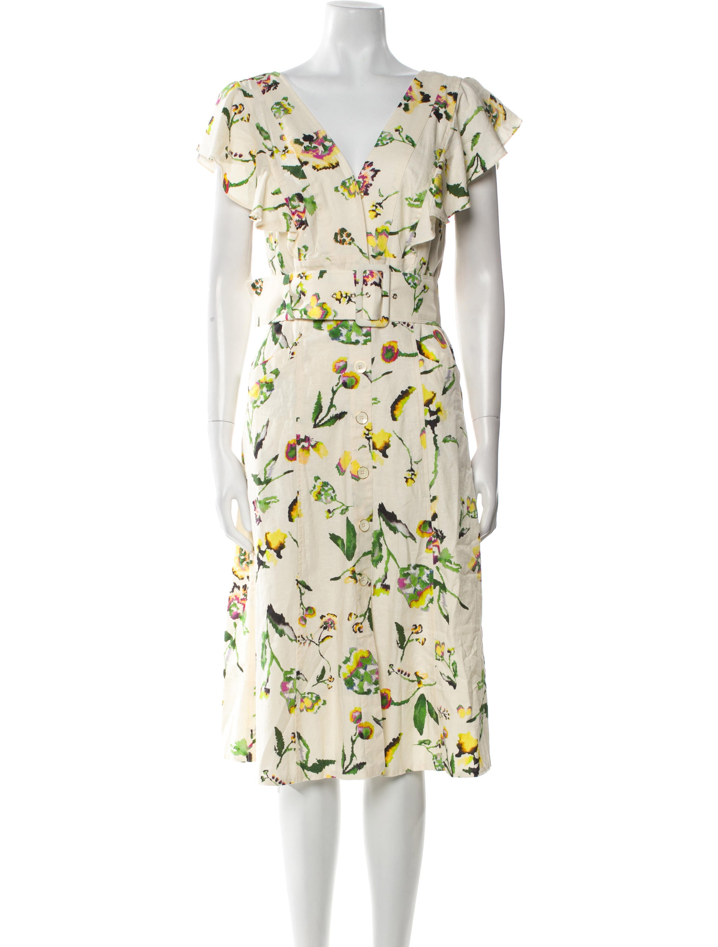 Tanya Taylor Linen Midi Length Dress