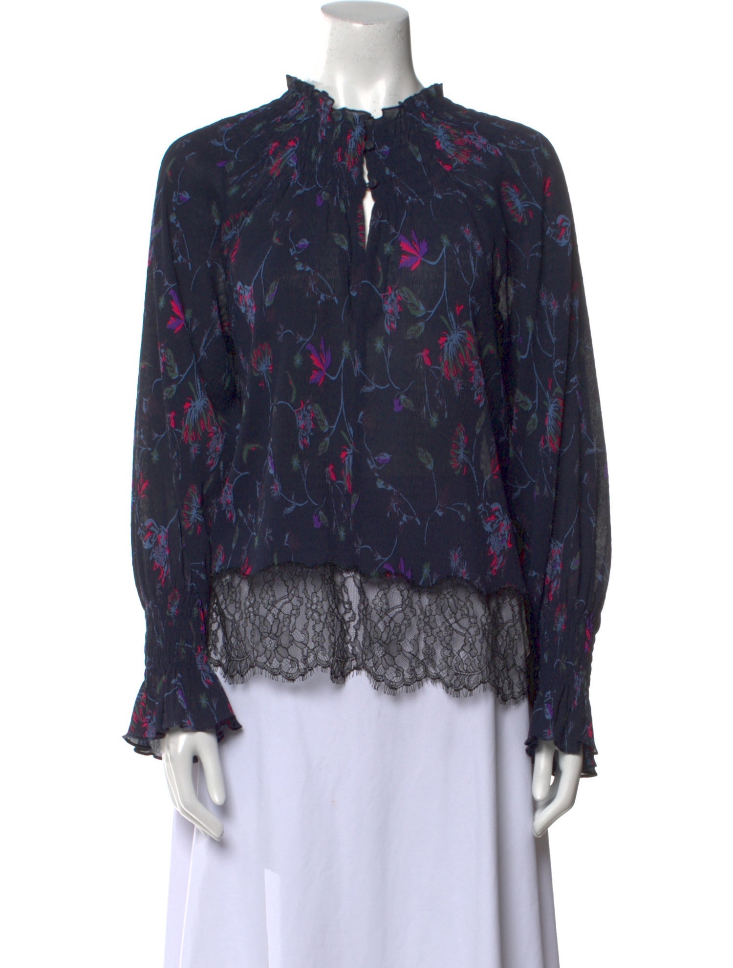 Tanya Taylor Floral Print Mock Neck Blouse