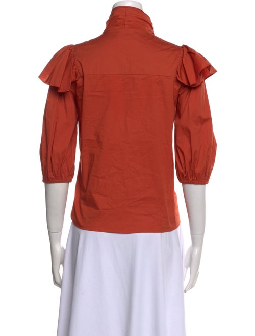 Tanya Taylor Mock Neck Three-Quarter Sleeve Blouse