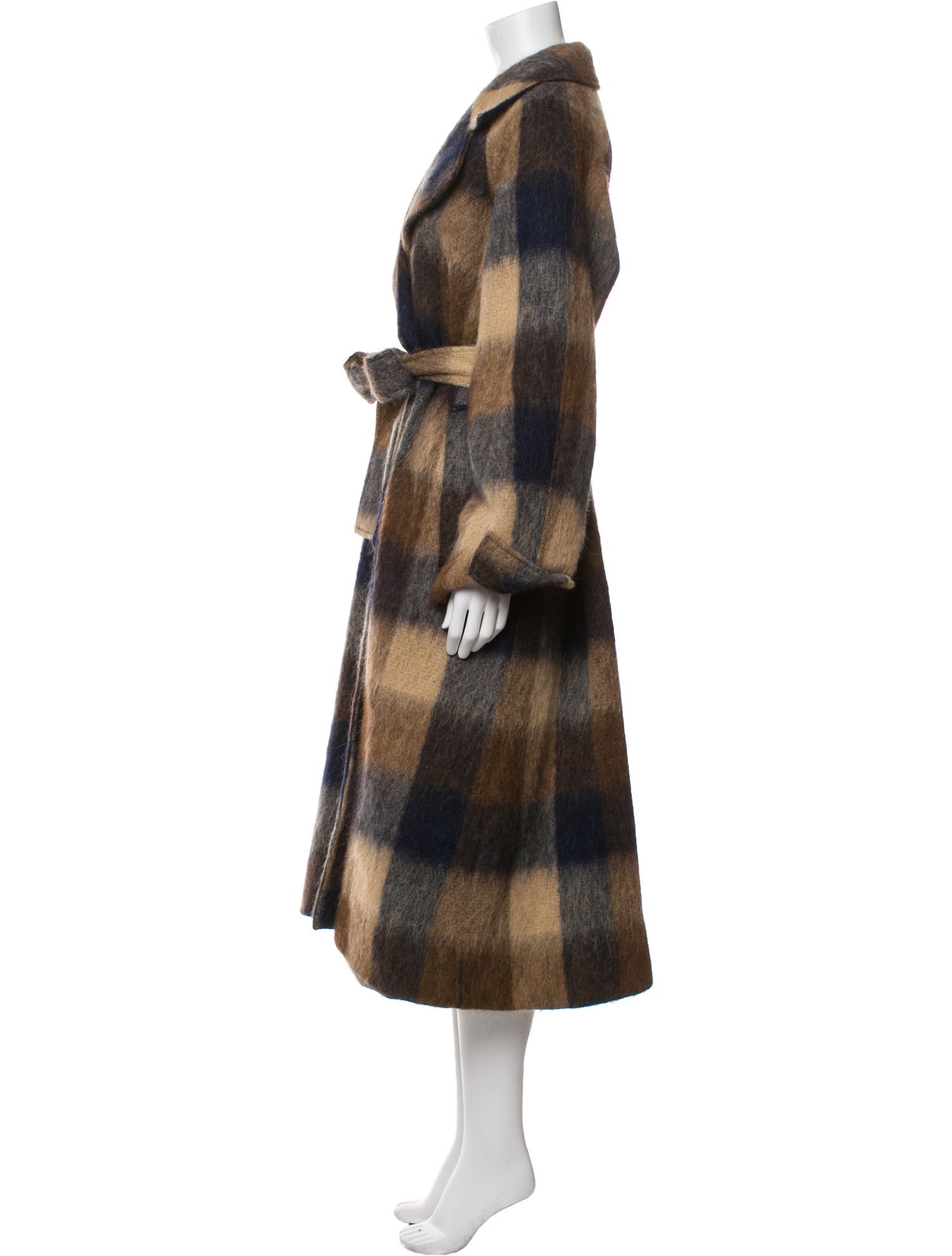 Tanya Taylor Wool Plaid Print Trench Coat