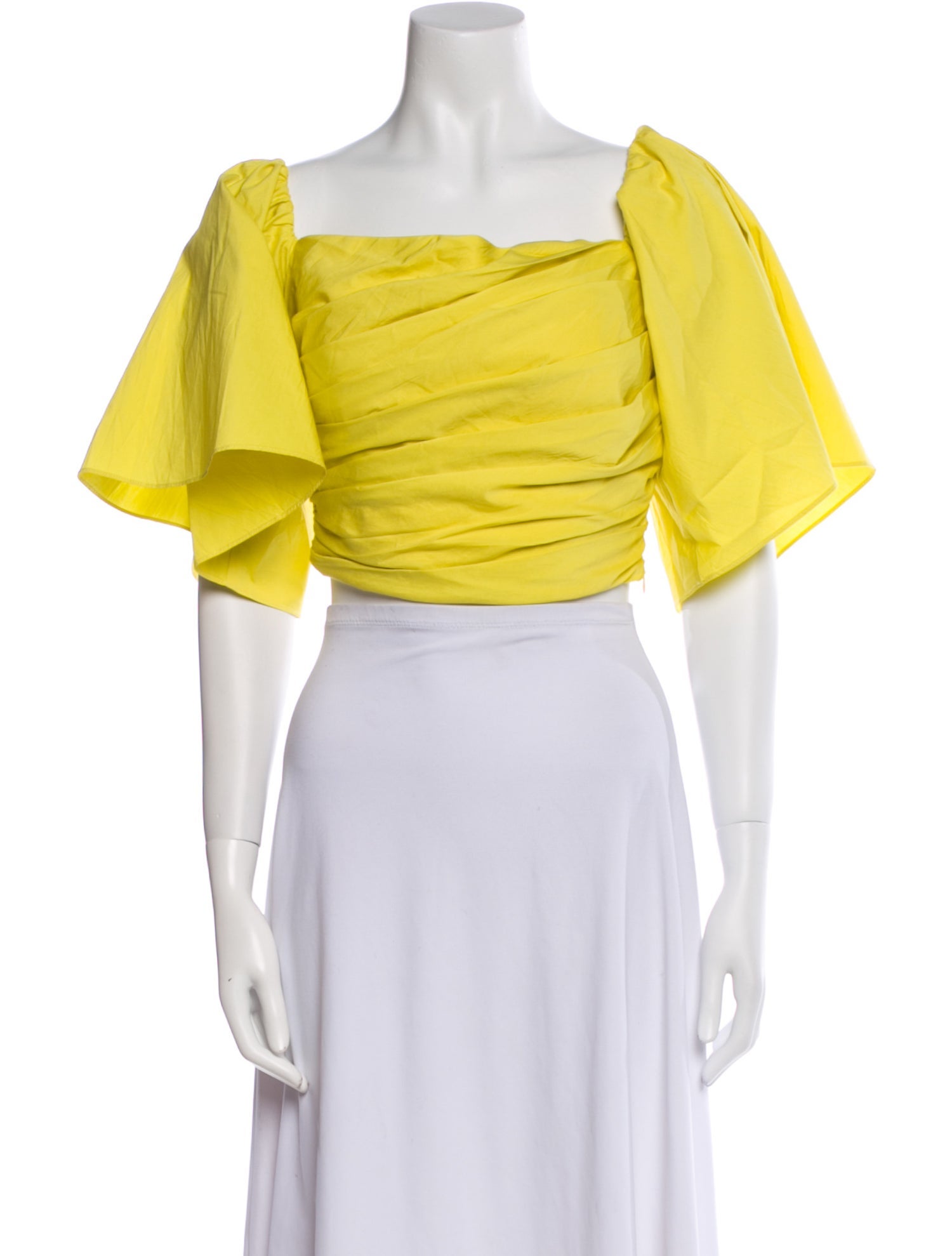 Tanya Taylor Square Neckline Short Sleeve Crop Top