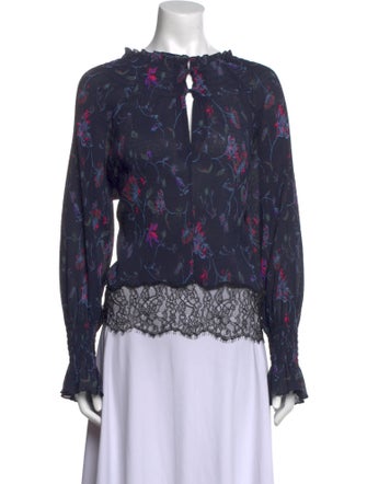 Tanya Taylor Floral Print Bateau Neckline Blouse