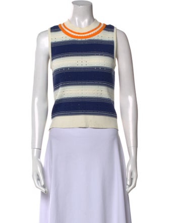 Tanya Taylor Striped Crew Neck Crop Top