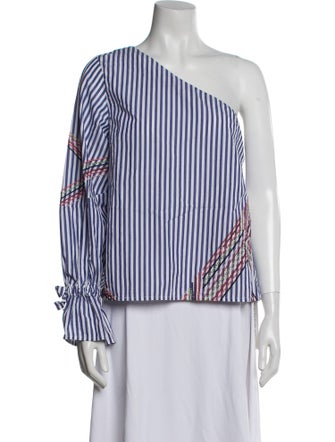 Tanya Taylor Striped One-Shoulder Blouse