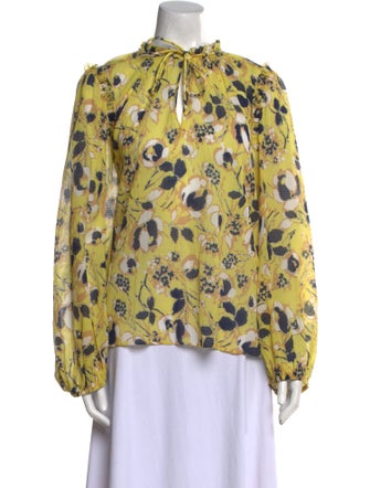 Tanya Taylor Floral Print Mock Neck Blouse