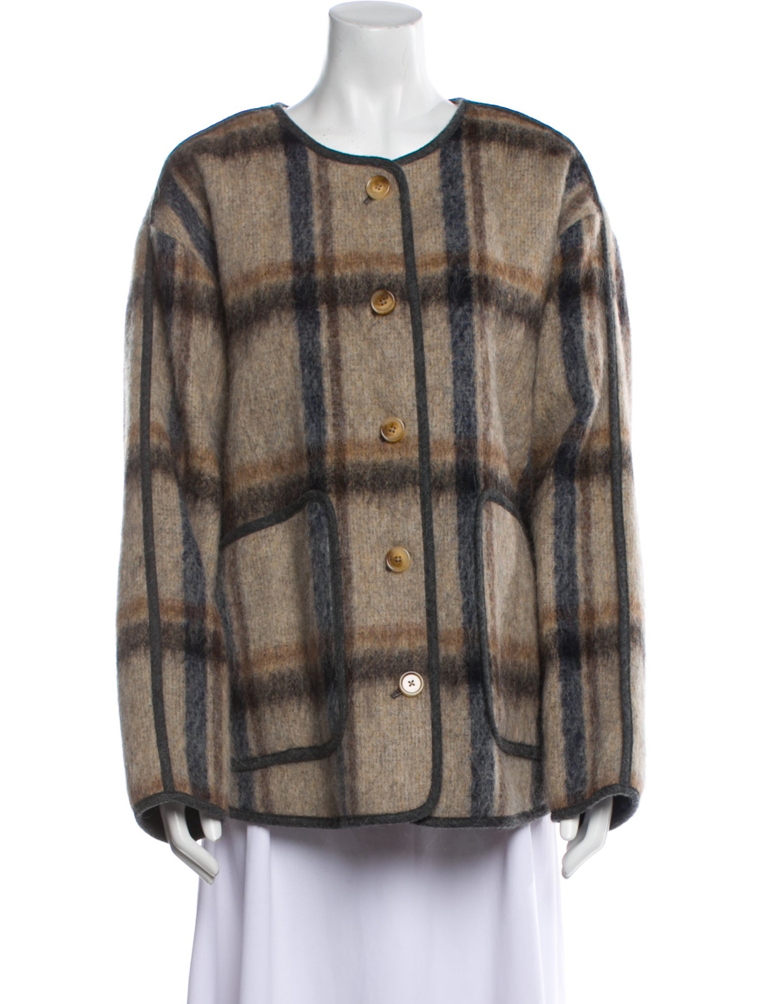 Tanya Taylor Wool Plaid Print Coat