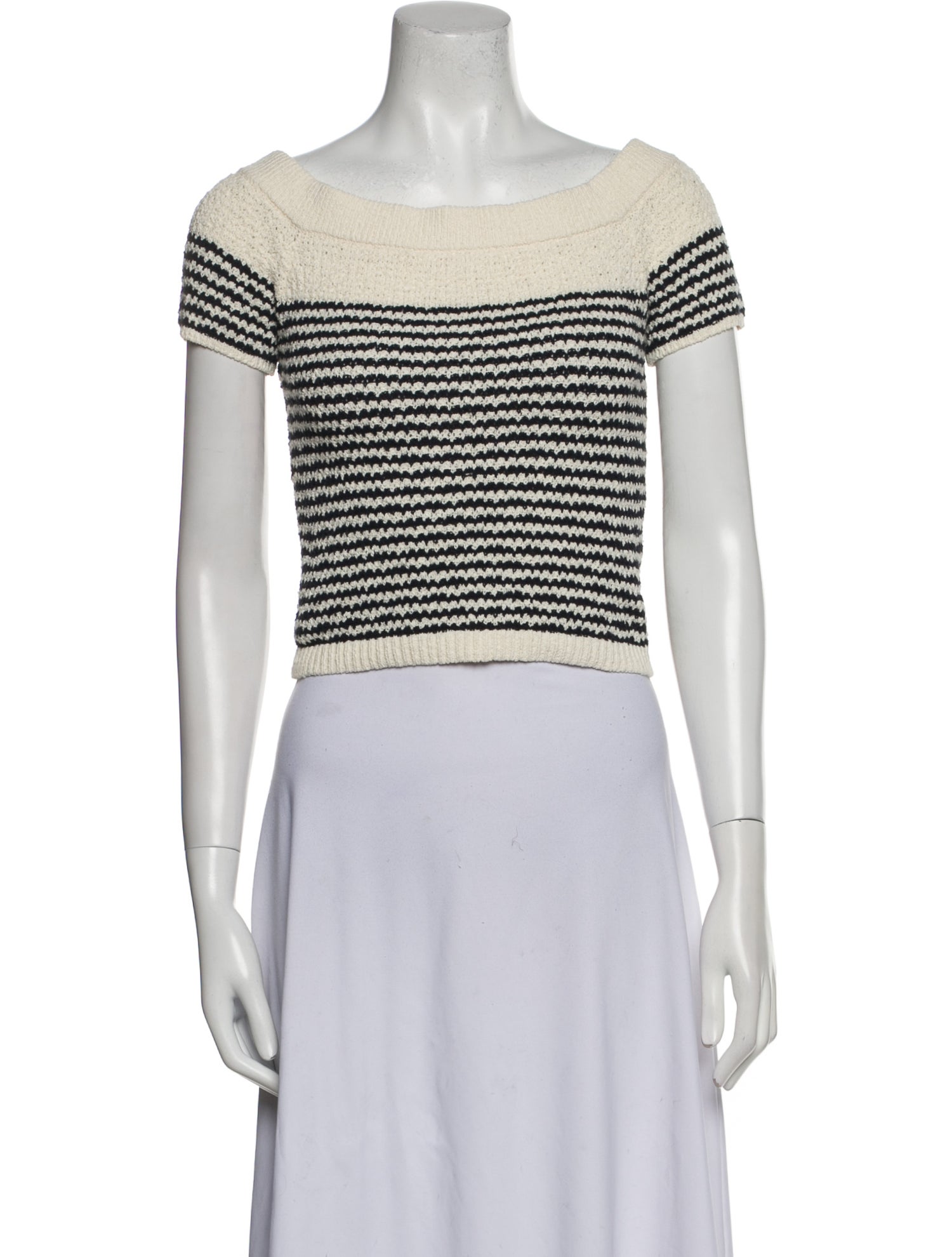 Tanya Taylor Striped Bateau Neckline Crop Top