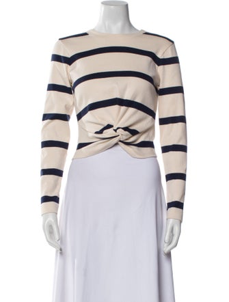 Tanya Taylor Striped Bateau Neckline Crop Top
