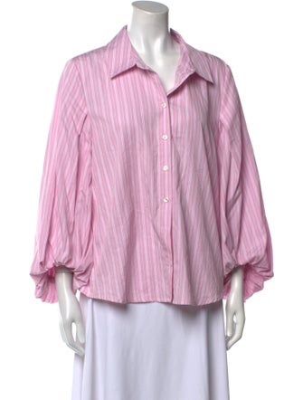 Tanya Taylor Striped Three-Quarter Sleeve Button-Up Top