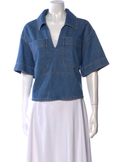 Tanya Taylor V-Neck Short Sleeve Crop Top