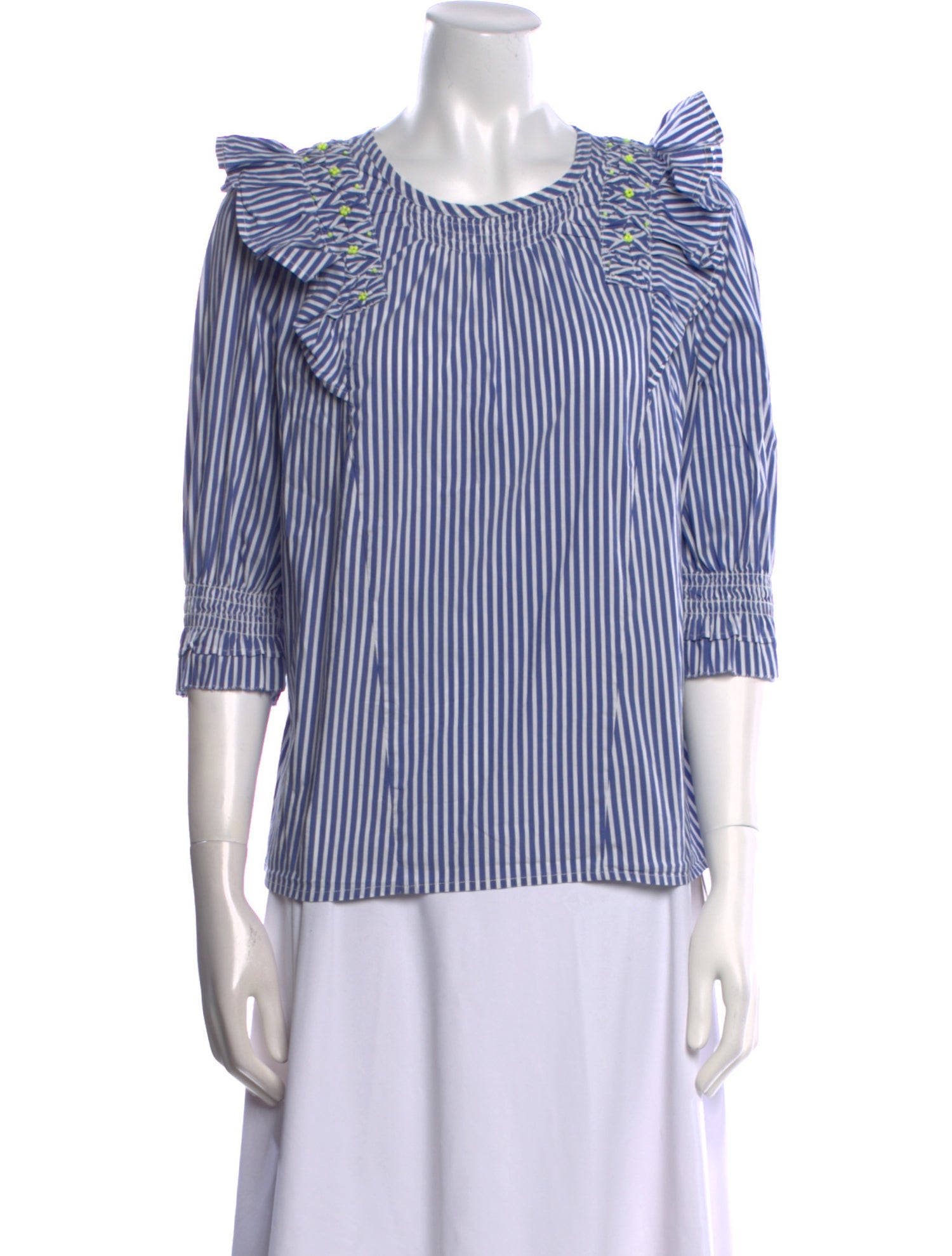 Tanya Taylor Striped Crew Neck Blouse