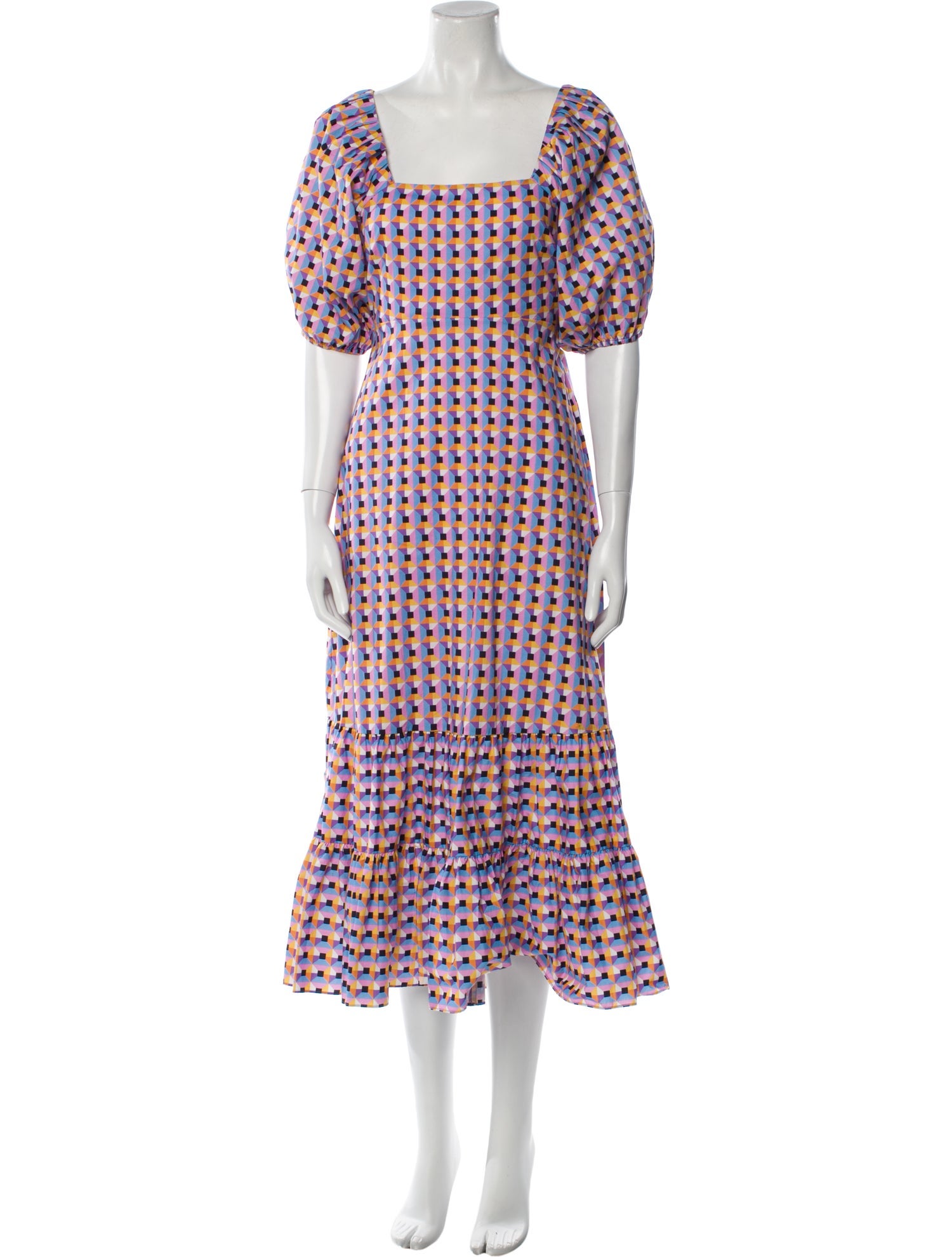 Tanya Taylor Plaid Print Midi Length Dress