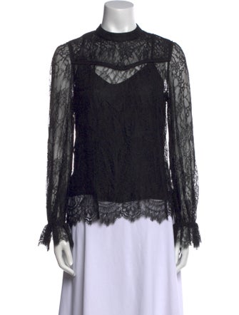 Tanya Taylor Lace Pattern Mock Neck Blouse